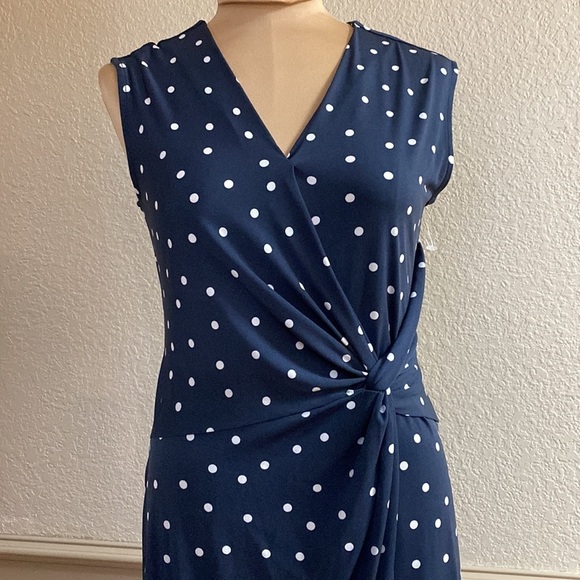 BANANA Republic navy polka dot twist front‎ jersey knit sleeveless midi dress - Picture 2 of 7